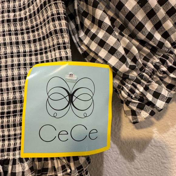 NWT CECE $69 Smocked Boho Gingham Square Neck Top Size S - Picture 5 of 6